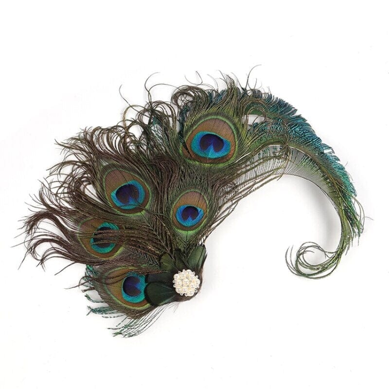 Women Peacock Feather Hair Clip with Pearl Rhinestone Fascinator 1920s Gatsby Headpiece Hat jehouze 