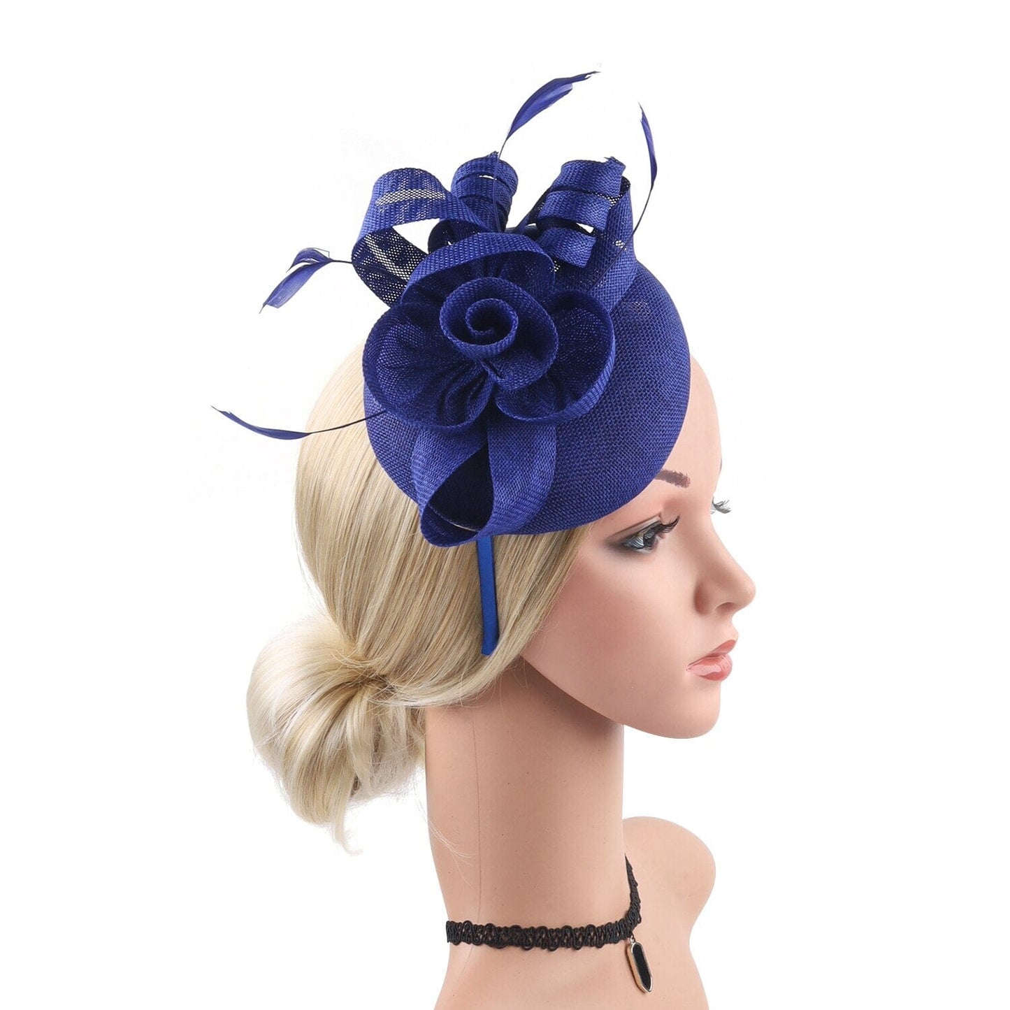 Women Pillbox Hat Fascinator Tea Party Kentucky Derby Feather Headband Hat jehouze Blue 
