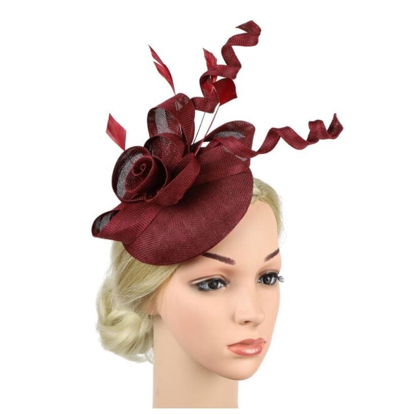 Women Pillbox Hat Fascinator Tea Party Kentucky Derby Feather Headband Hat jehouze Burgundy 