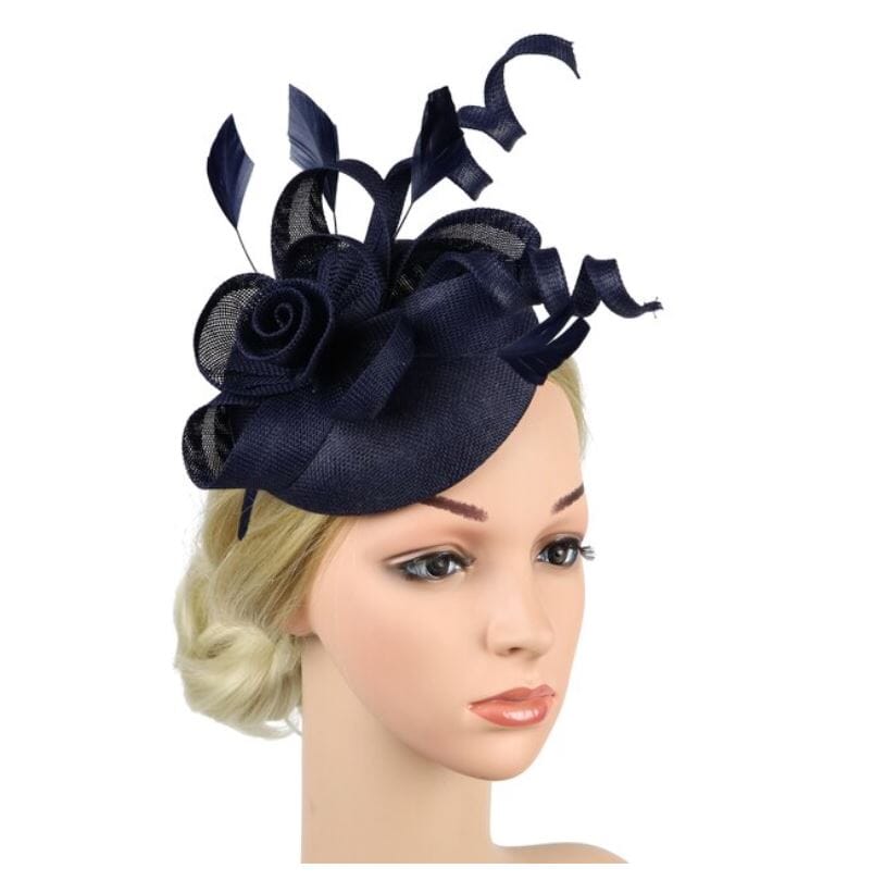Women Pillbox Hat Fascinator Tea Party Kentucky Derby Feather Headband Hat jehouze Navy Blue 