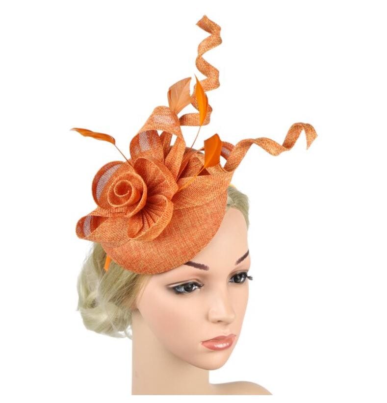 Women Pillbox Hat Fascinator Tea Party Kentucky Derby Feather Headband Hat jehouze Orange 