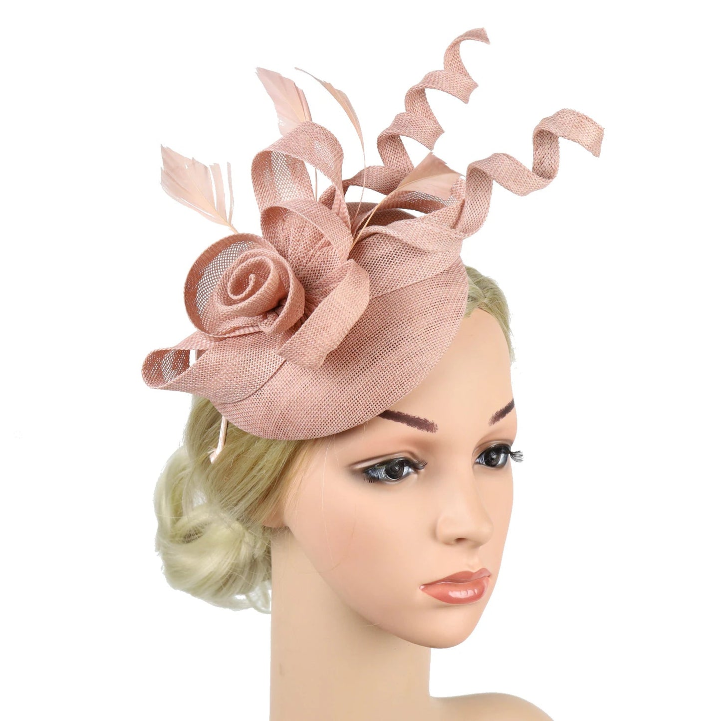 Women Pillbox Hat Fascinator Tea Party Kentucky Derby Feather Headband Hat jehouze Pink 