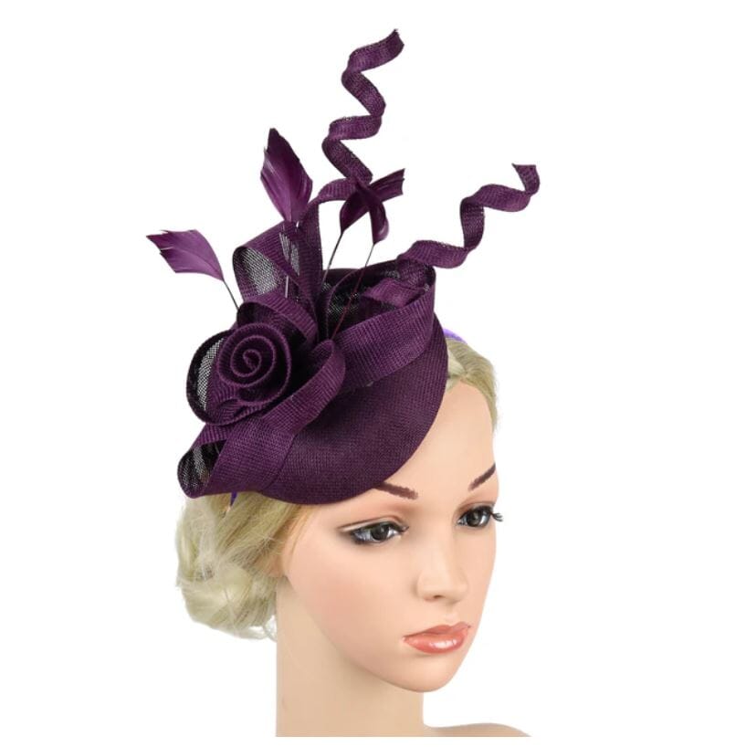 Women Pillbox Hat Fascinator Tea Party Kentucky Derby Feather Headband Hat jehouze Purple 