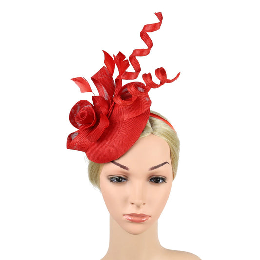Women Pillbox Hat Fascinator Tea Party Kentucky Derby Feather Headband Hat jehouze Red 