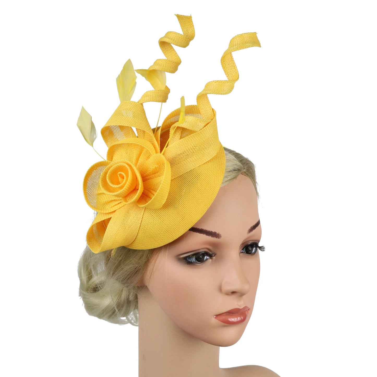 Women Pillbox Hat Fascinator Tea Party Kentucky Derby Feather Headband Hat jehouze Yellow 
