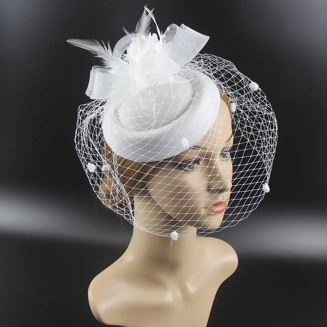 Women Pillbox Hat Polka Dot Veil Vintage Fascinators Tea Party Bridal Wedding Halloween Headband Hat jehouze 1 White 
