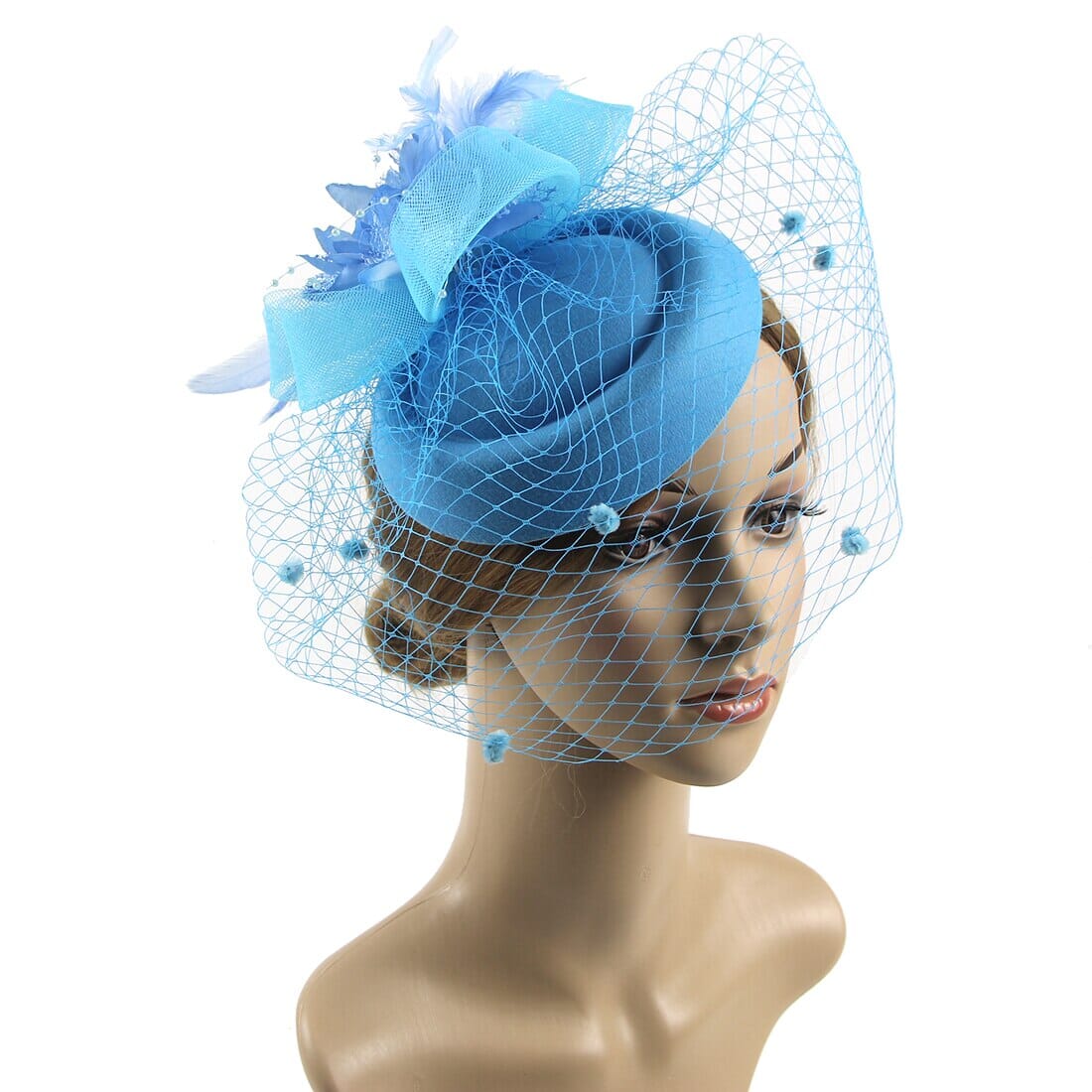 Women Pillbox Hat Polka Dot Veil Vintage Fascinators Tea Party Bridal Wedding Halloween Headband Hat jehouze 13 Light Blue 