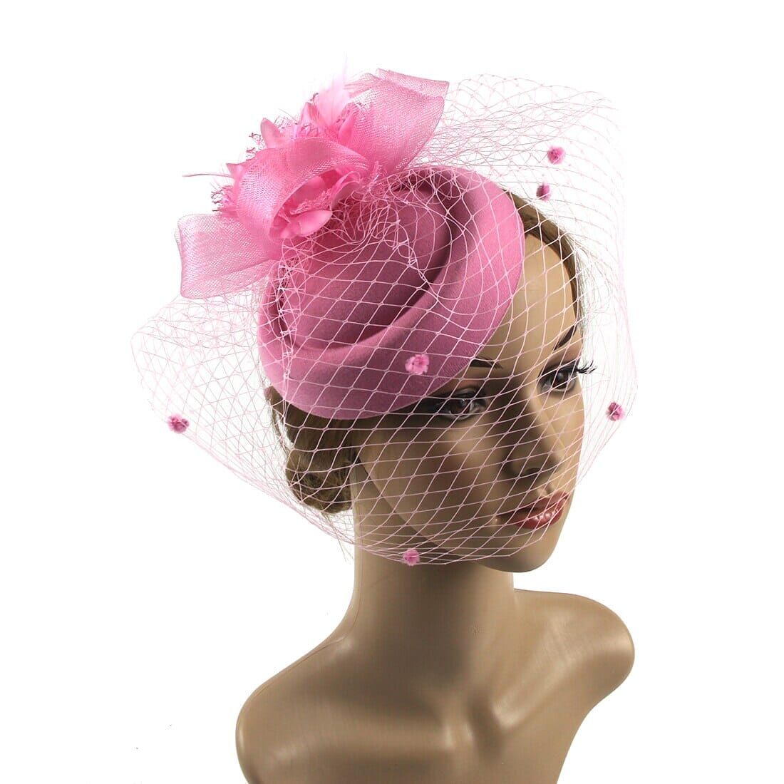 Women Pillbox Hat Polka Dot Veil Vintage Fascinators Tea Party Bridal Wedding Halloween Headband Hat jehouze 14 Hot Pink 