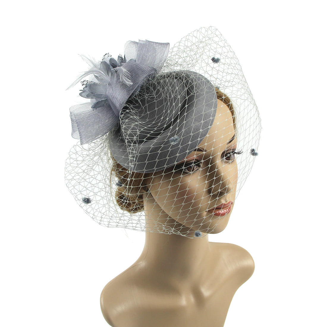 Women Pillbox Hat Polka Dot Veil Vintage Fascinators Tea Party Bridal Wedding Halloween Headband Hat jehouze 15 Grey 