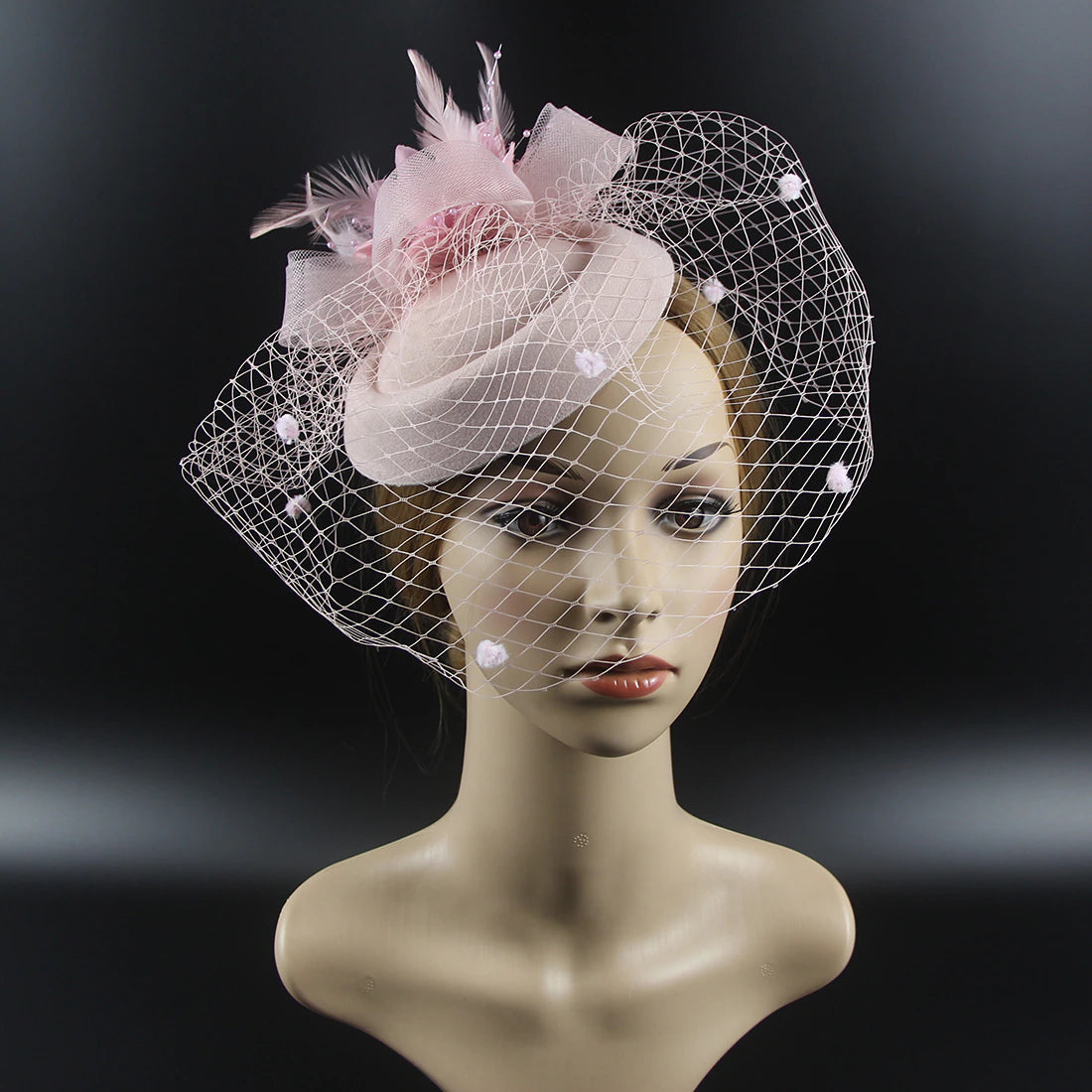 Women Pillbox Hat Polka Dot Veil Vintage Fascinators Tea Party Bridal Wedding Halloween Headband Hat jehouze 16 Light Pink 