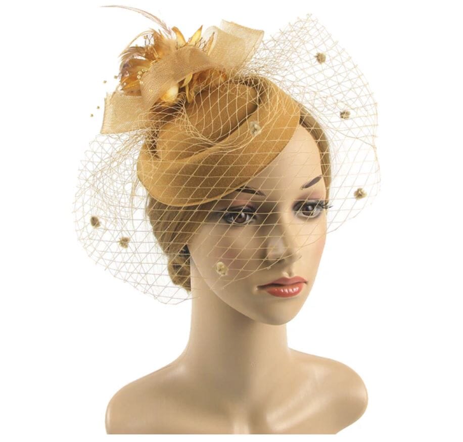 Women Pillbox Hat Polka Dot Veil Vintage Fascinators Tea Party Bridal Wedding Halloween Headband Hat jehouze 17 Gold 