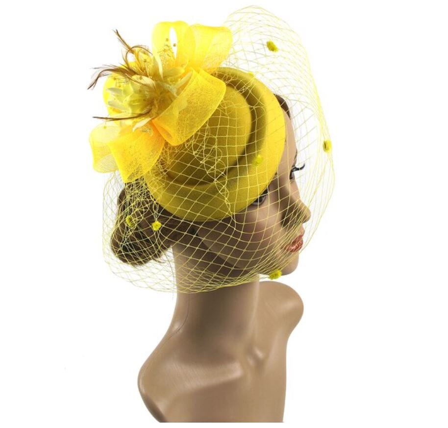 Women Pillbox Hat Polka Dot Veil Vintage Fascinators Tea Party Bridal Wedding Halloween Headband Hat jehouze 2 Yellow 