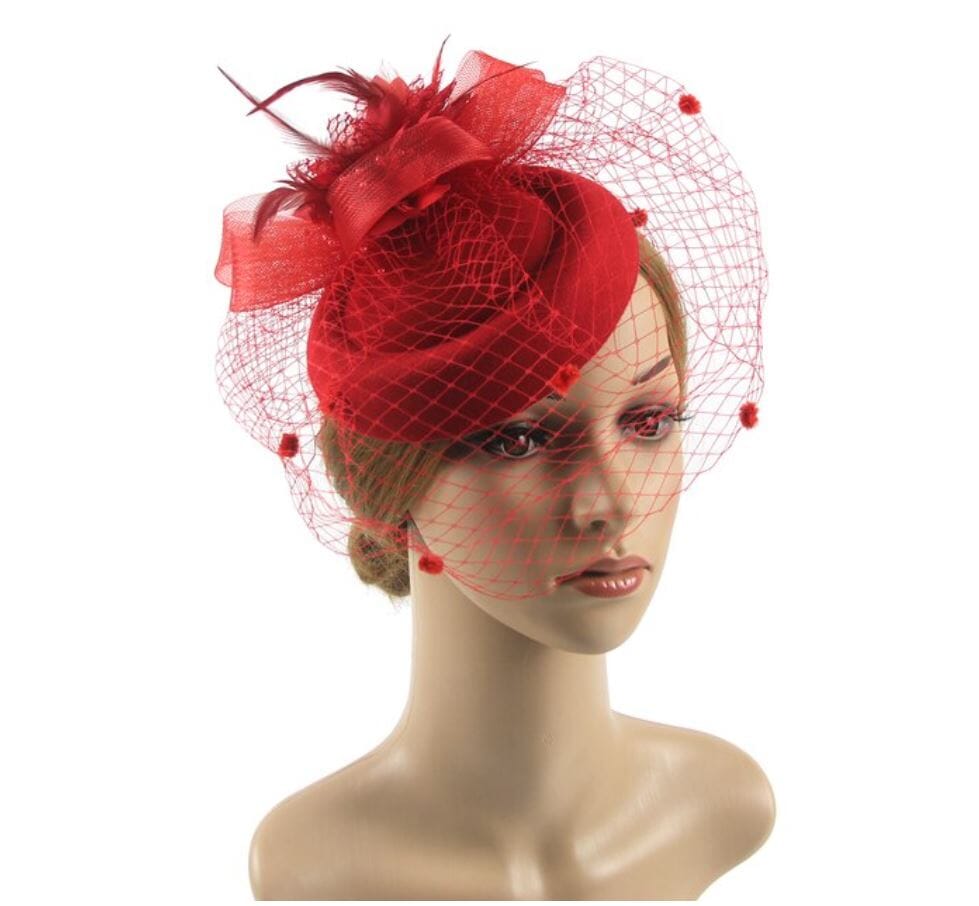 Women Pillbox Hat Polka Dot Veil Vintage Fascinators Tea Party Bridal Wedding Halloween Headband Hat jehouze 3 Red 