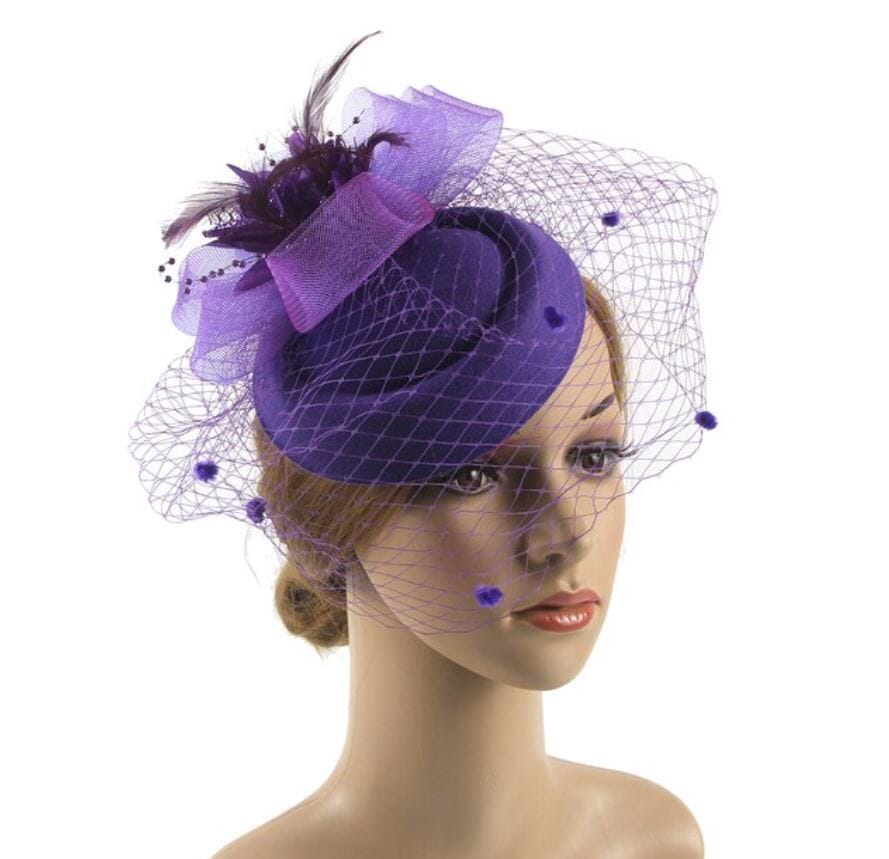 Women Pillbox Hat Polka Dot Veil Vintage Fascinators Tea Party Bridal Wedding Halloween Headband Hat jehouze 4 Purple 