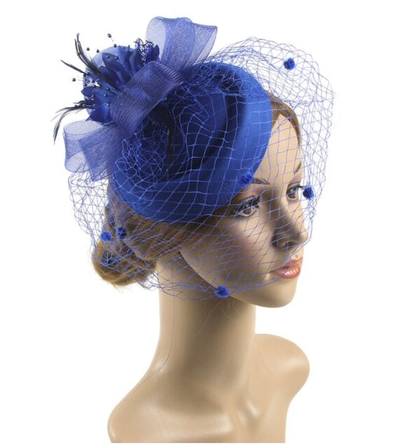 Women Pillbox Hat Polka Dot Veil Vintage Fascinators Tea Party Bridal Wedding Halloween Headband Hat jehouze 6 Royal Blue 