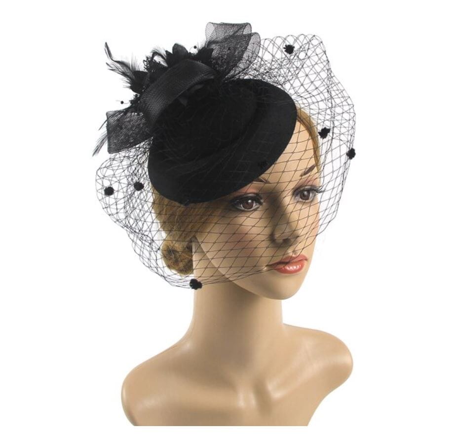 Women Pillbox Hat Polka Dot Veil Vintage Fascinators Tea Party Bridal Wedding Halloween Headband Hat jehouze 7 Black 