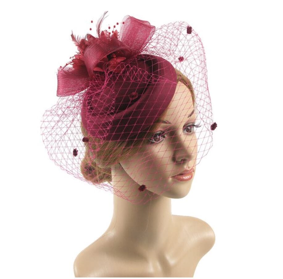 Women Pillbox Hat Polka Dot Veil Vintage Fascinators Tea Party Bridal Wedding Halloween Headband Hat jehouze 8 Burgundy 