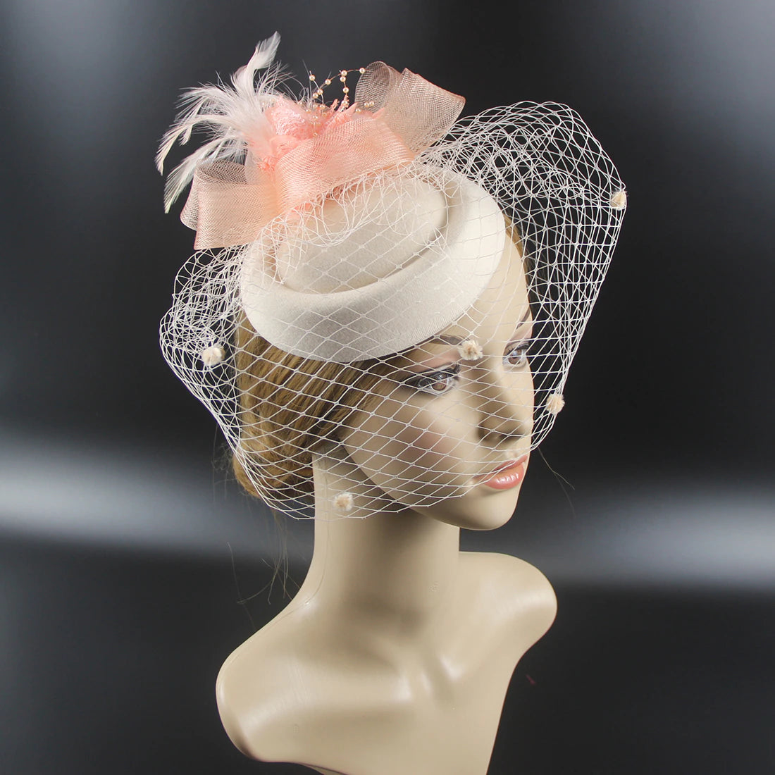 Women Pillbox Hat Polka Dot Veil Vintage Fascinators Tea Party Bridal Wedding Halloween Headband Hat jehouze 