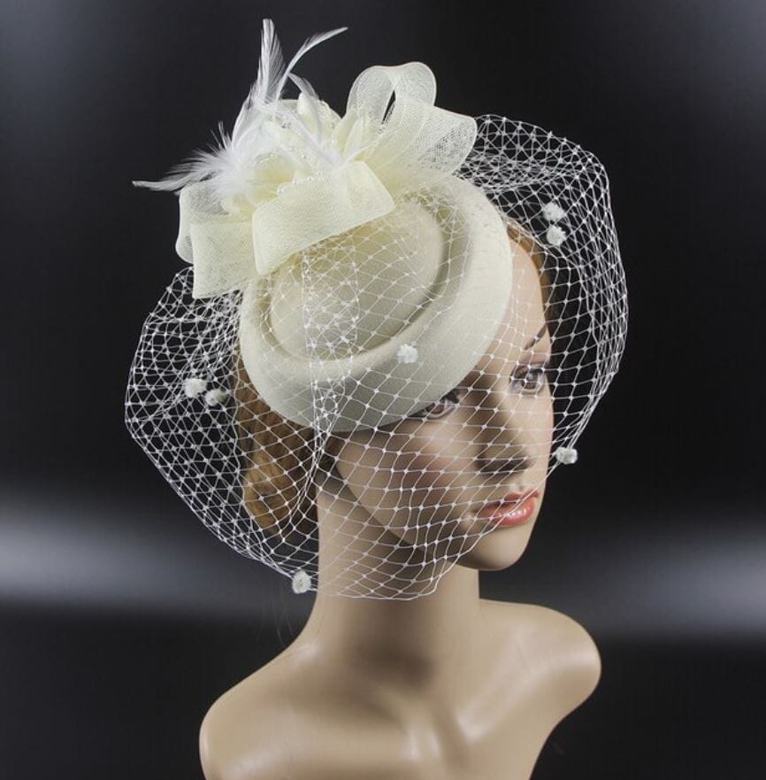 Women Pillbox Hat Polka Dot Veil Vintage Fascinators Tea Party Bridal Wedding Halloween Headband Hat jehouze 9 Ivory 