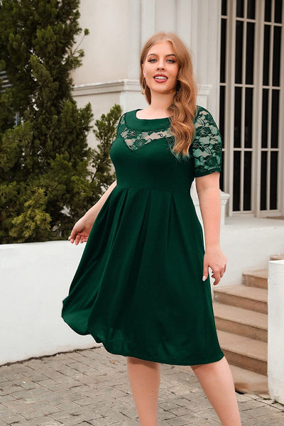 Women Plus Size Lace Casual Short Sleeve Round Neck Flowy Dress_ –  JeHouze.US