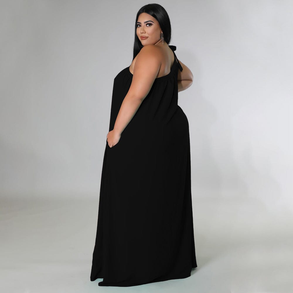 Women Plus Size Summer Sleeveless One Shoulder Self Tie Long Beach Maxi Dress Dresses jehouze 