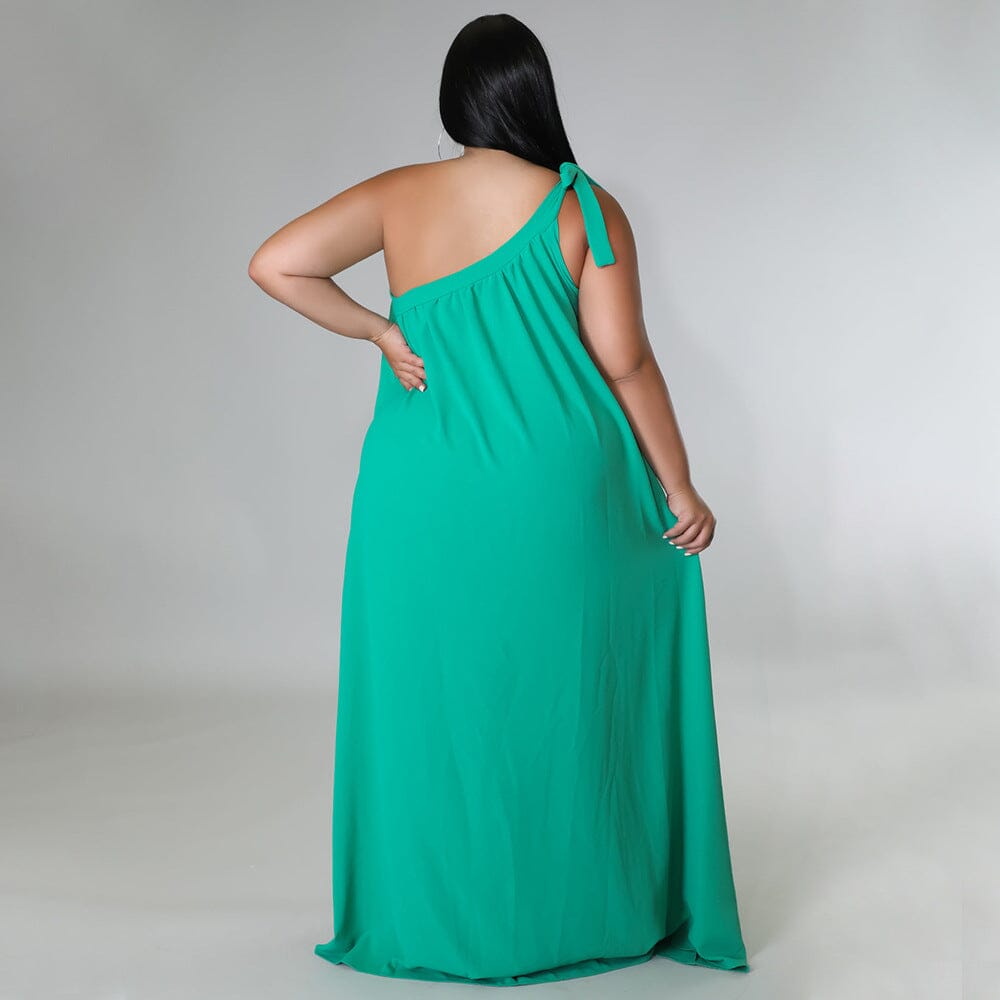 Women Plus Size Summer Sleeveless One Shoulder Self Tie Long Beach Maxi Dress Dresses jehouze 