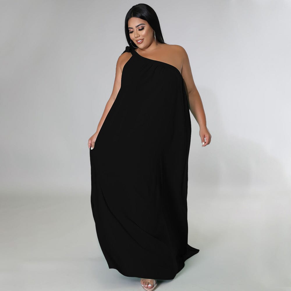 Women Plus Size Summer Sleeveless One Shoulder Self Tie Long Beach Maxi Dress Dresses jehouze 