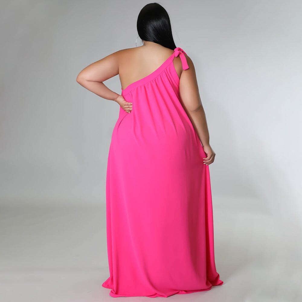 Women Plus Size Summer Sleeveless One Shoulder Self Tie Long Beach Maxi Dress Dresses jehouze 