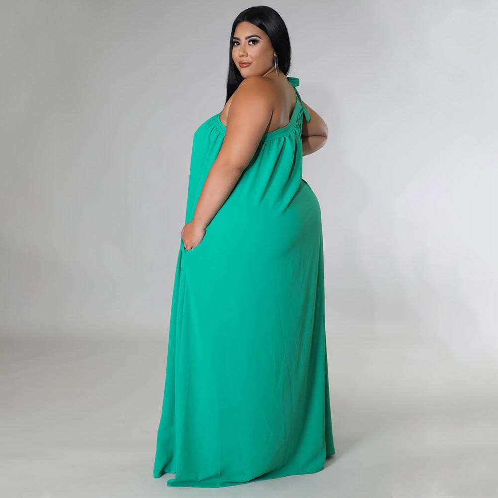 Women Plus Size Summer Sleeveless One Shoulder Self Tie Long Beach Maxi Dress Dresses jehouze 