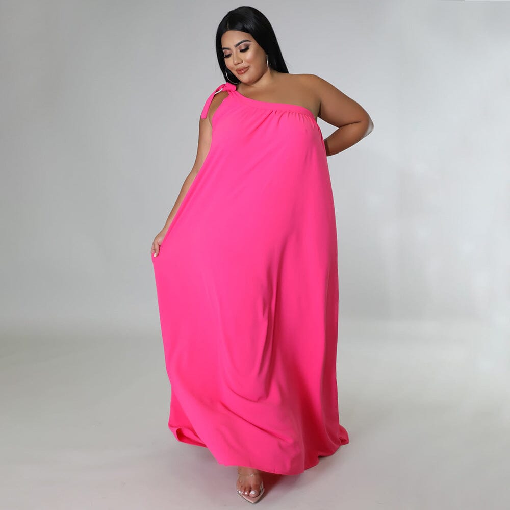 Women Plus Size Summer Sleeveless One Shoulder Self Tie Long Beach Maxi Dress Dresses jehouze 