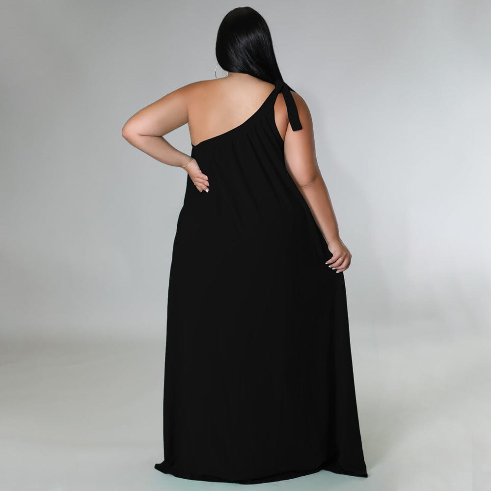 Women Plus Size Summer Sleeveless One Shoulder Self Tie Long Beach Maxi Dress Dresses jehouze 