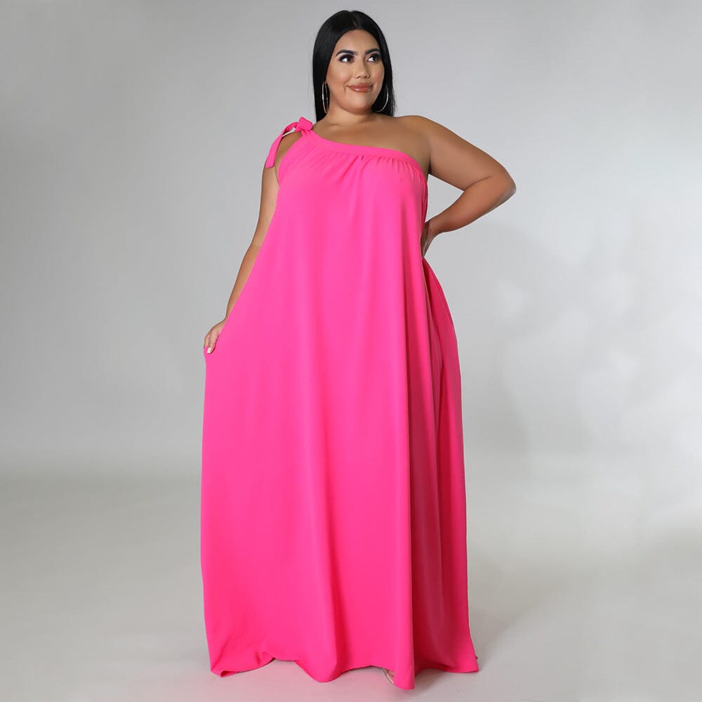 Women Plus Size Summer Sleeveless One Shoulder Self Tie Long Beach Maxi Dress Dresses jehouze 