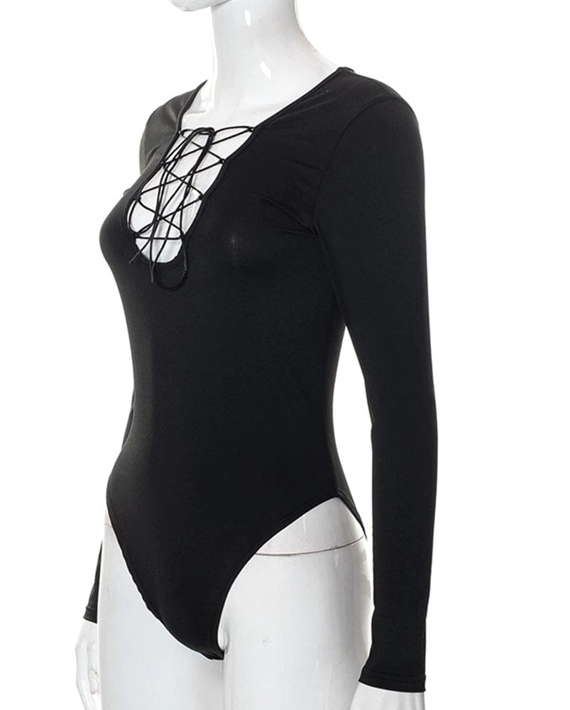 Bodysuit for Woman, Black Mesh Back Long Sleeves Bodysuit, Black Top -   Canada