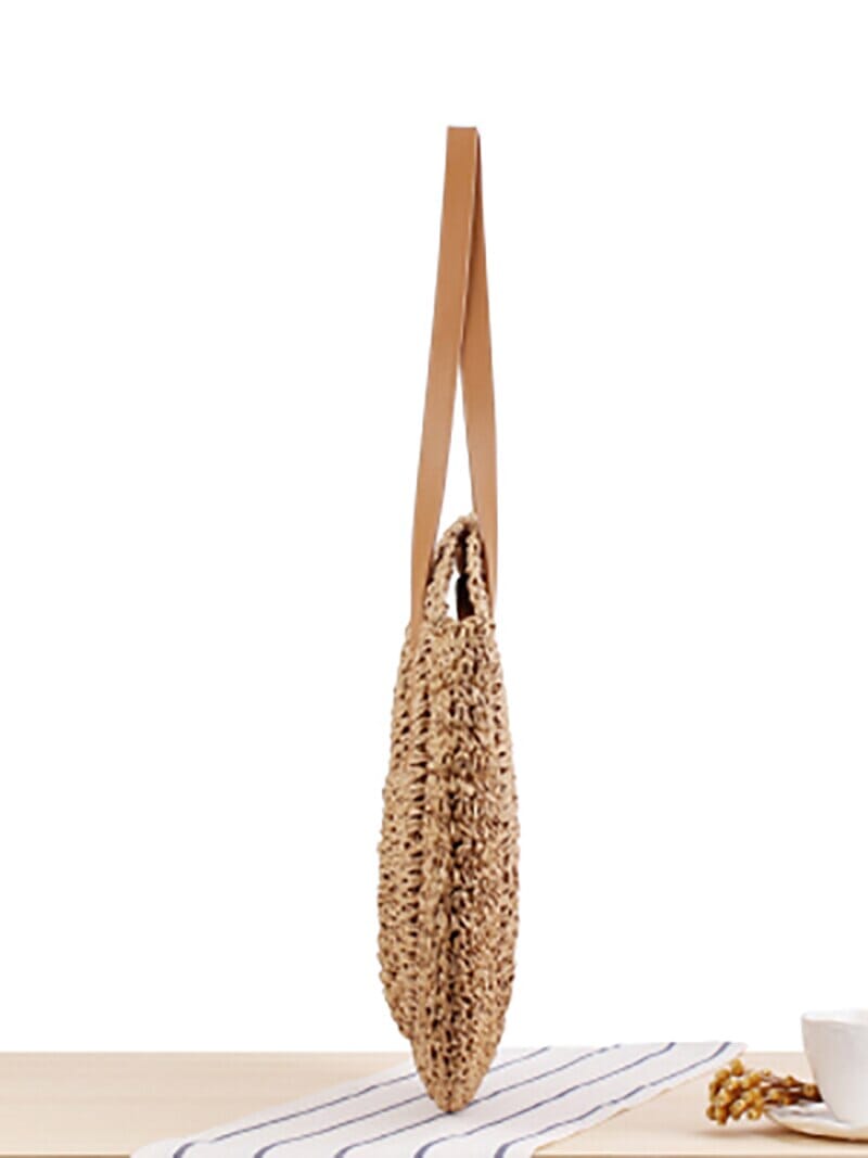 Visland Straw Bags for Women,Hand-woven Straw Large Bag Round Handle Ring  Tote Retro Summer Beach Rattan bag 