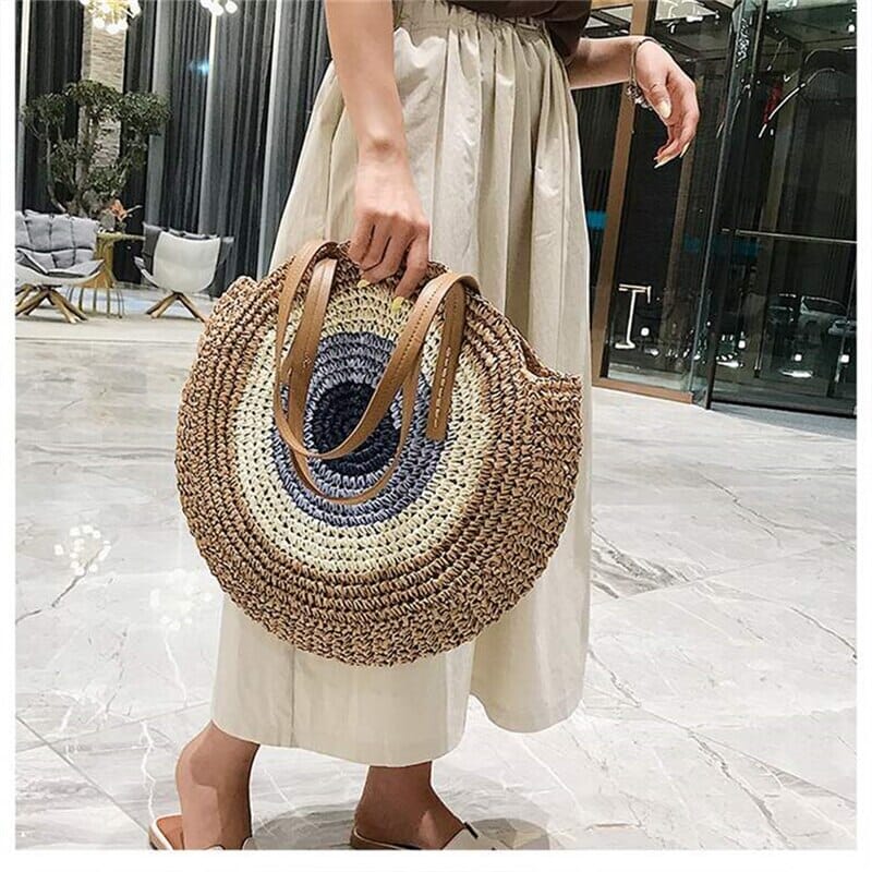 Hand-woven Women Shoulder Handbag Summer Women Straw Beach Shopping Tote Bag