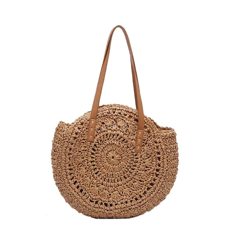 Straw Rattan Bag Woven Women Summer Messenger Bags Handbag (Light Brown)