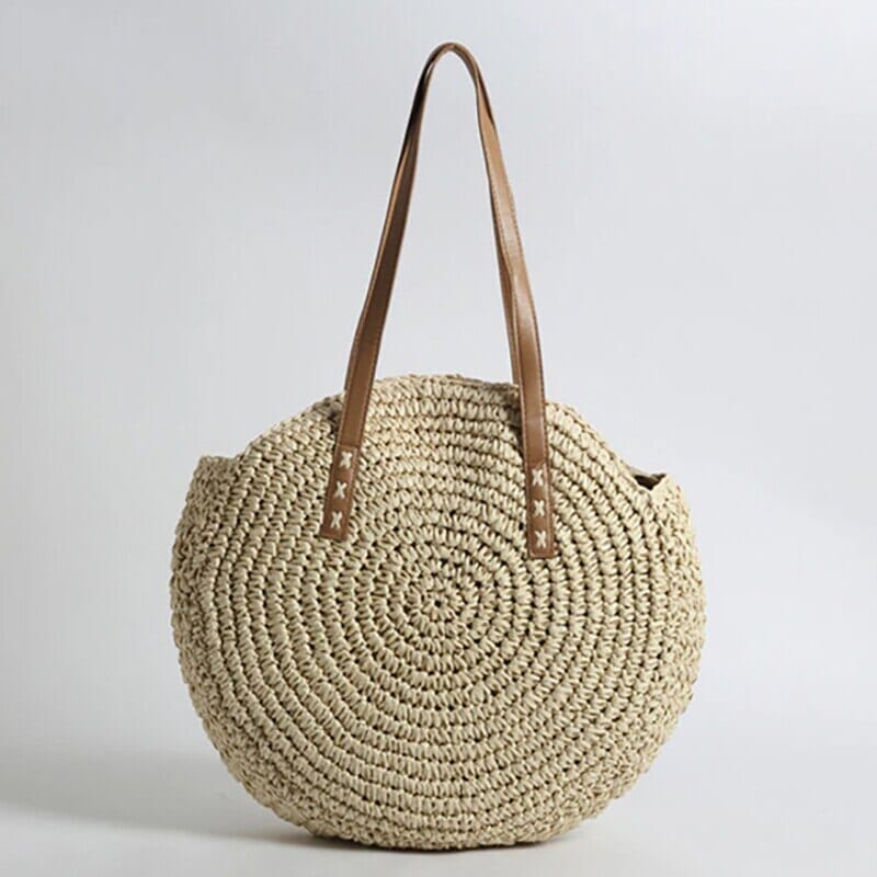 Women Straw Handwoven Round Corn Large Summer Beach Tote Woven Shoulder Rattan Bag Handbags jehouze Style 3 Apricot 