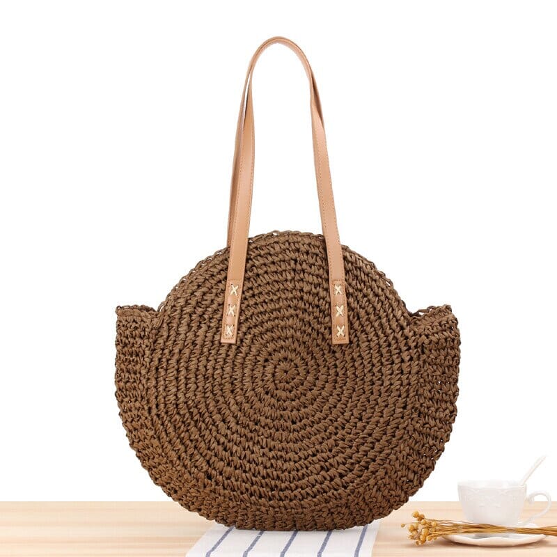 Women Straw Handwoven Round Corn Large Summer Beach Tote Woven Shoulder Rattan Bag Handbags jehouze Style 3 Brown 