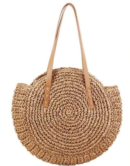 Women Straw Handwoven Round Corn Large Summer Beach Tote Woven Shoulder Rattan Bag Handbags jehouze Style 3 Khaki 