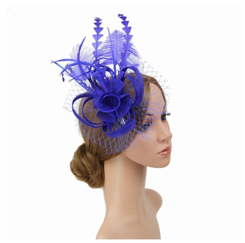 Women Tea Party Fascinators Hat Feathers Flower Birdcage Veil Wedding Cocktail Headband with clip Hat jehouze blue 
