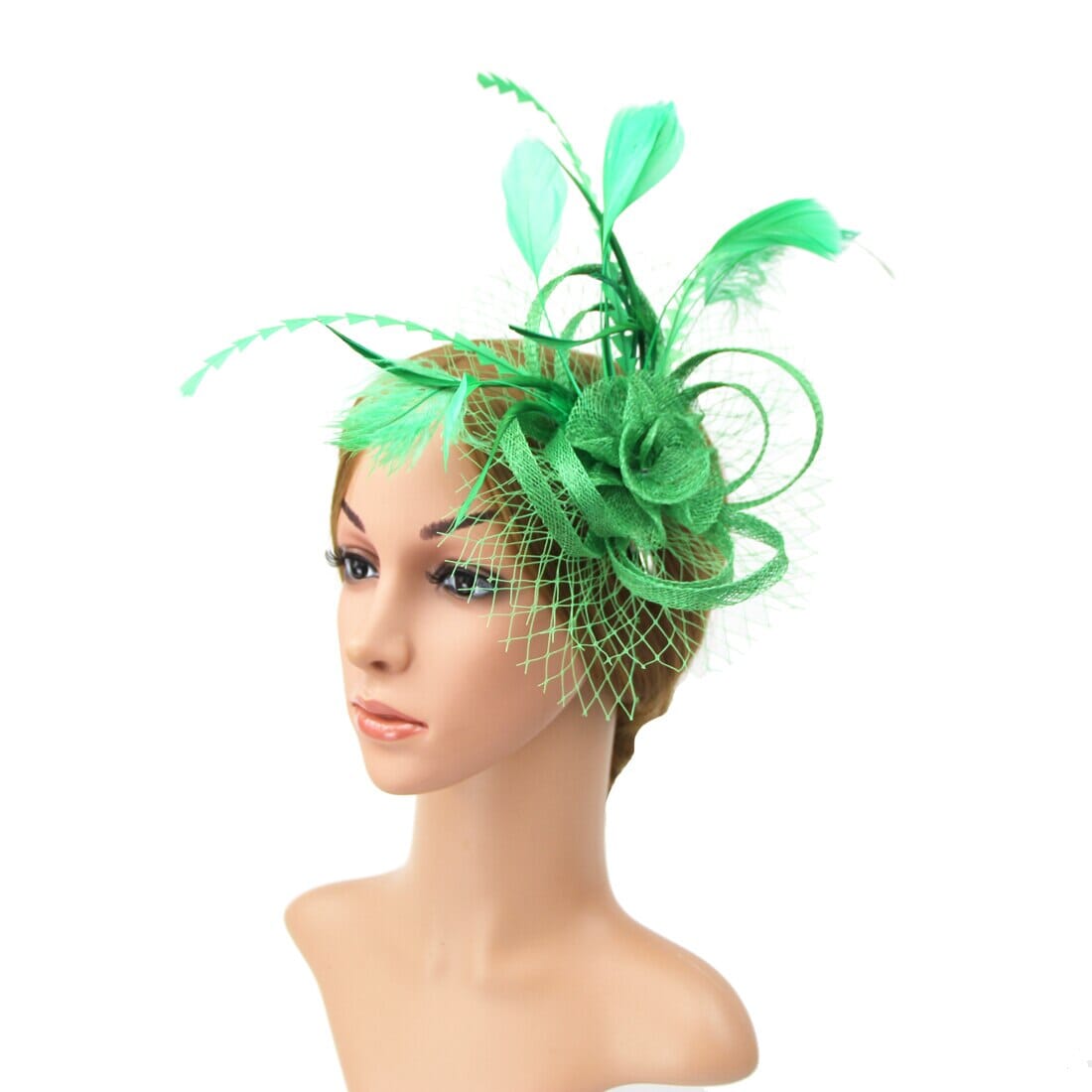 Women Tea Party Fascinators Hat Feathers Flower Birdcage Veil Wedding Cocktail Headband with clip Hat jehouze Green 