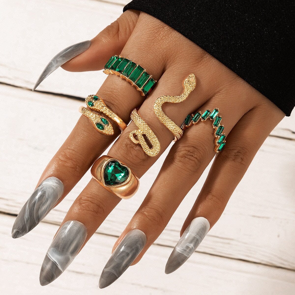 Women Teen Girls Colorful Snake Shape Cute Fashion Knuckle Stacking Ring Set_ Jewelry jehouze 1 