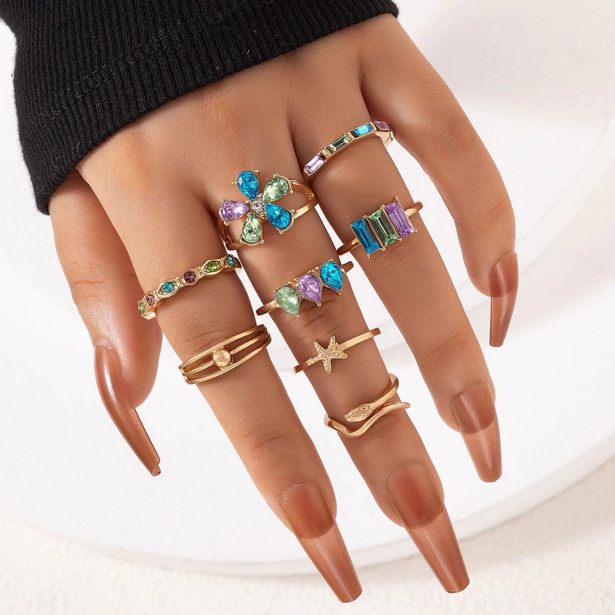 Women Teen Girls Colorful Snake Shape Cute Fashion Knuckle Stacking Ring Set_ Jewelry jehouze 11 