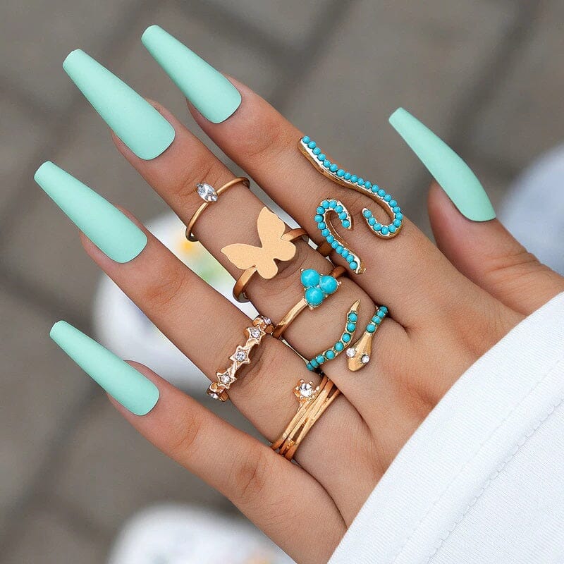 Women Teen Girls Colorful Snake Shape Cute Fashion Knuckle Stacking Ring Set_ Jewelry jehouze 15 