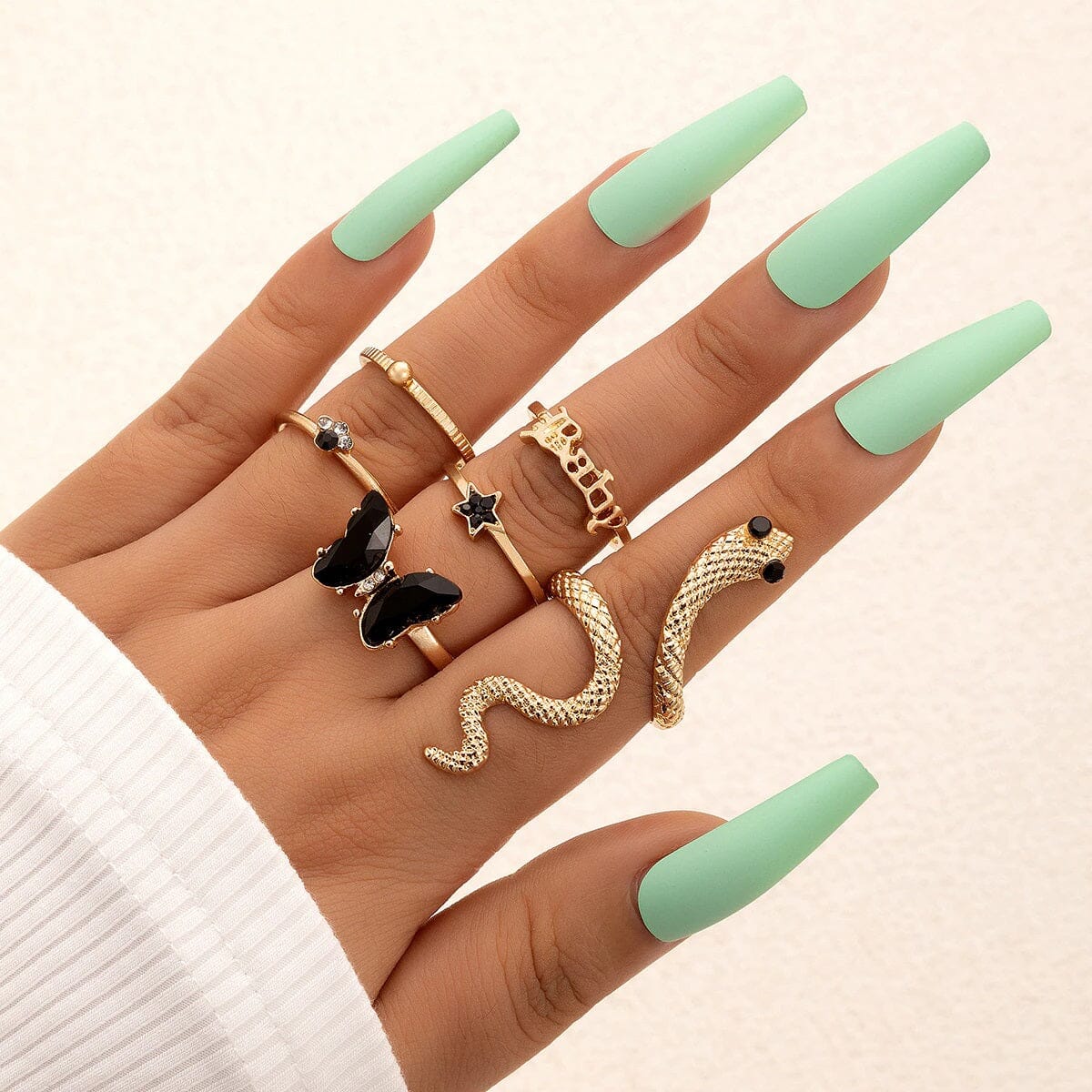 Women Teen Girls Colorful Snake Shape Cute Fashion Knuckle Stacking Ring Set_ Jewelry jehouze 19 