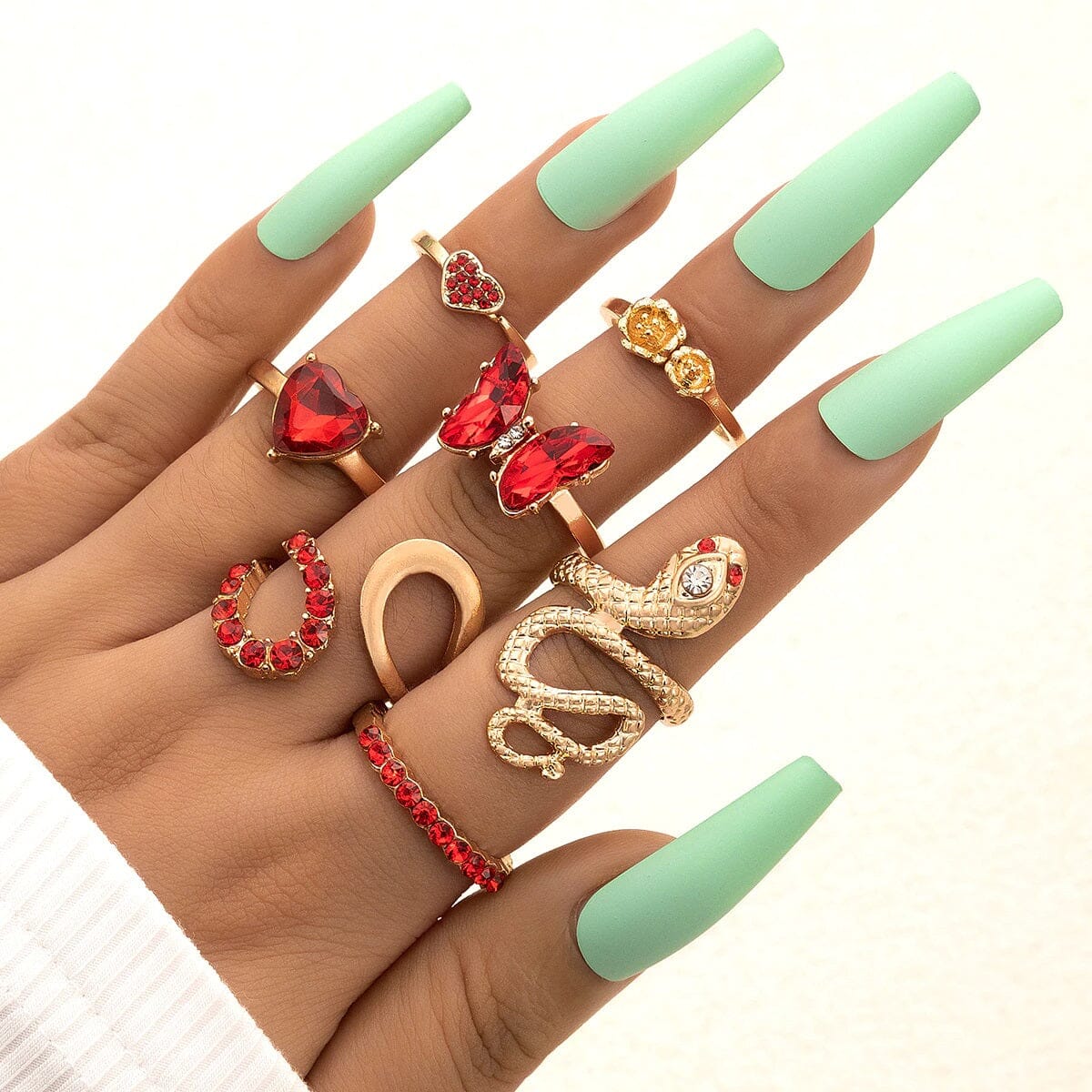 Women Teen Girls Colorful Snake Shape Cute Fashion Knuckle Stacking Ring Set_ Jewelry jehouze 20 