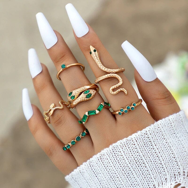 Women Teen Girls Colorful Snake Shape Cute Fashion Knuckle Stacking Ring Set_ Jewelry jehouze 21 
