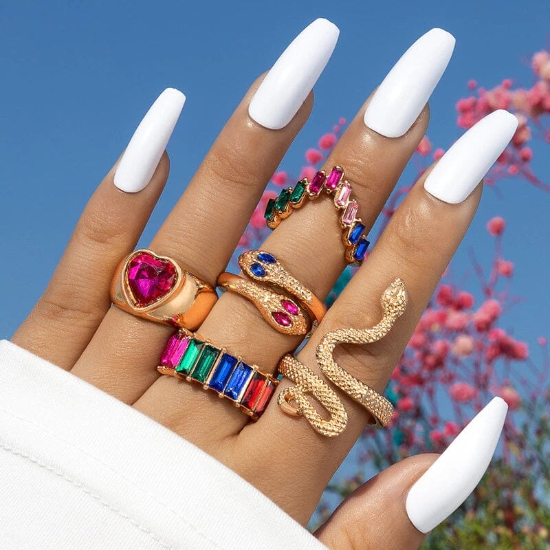 Women Teen Girls Colorful Snake Shape Cute Fashion Knuckle Stacking Ring Set_ Jewelry jehouze 3 
