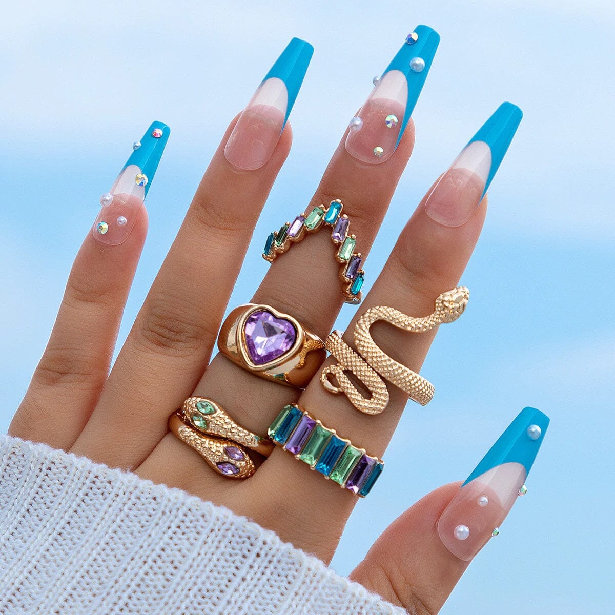 Women Teen Girls Colorful Snake Shape Cute Fashion Knuckle Stacking Ring Set_ Jewelry jehouze 5 