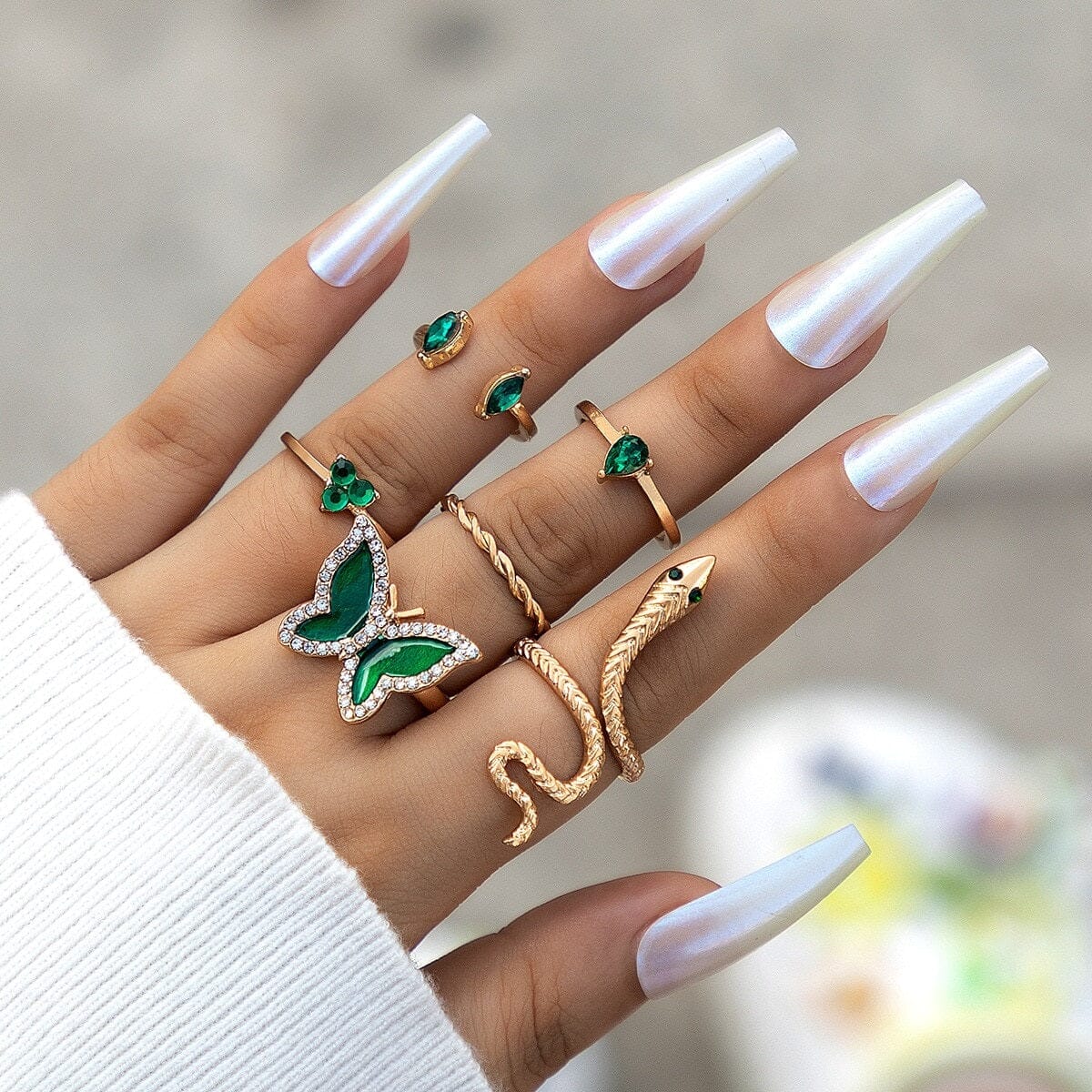 Women Teen Girls Colorful Snake Shape Cute Fashion Knuckle Stacking Ring Set_ Jewelry jehouze 8 